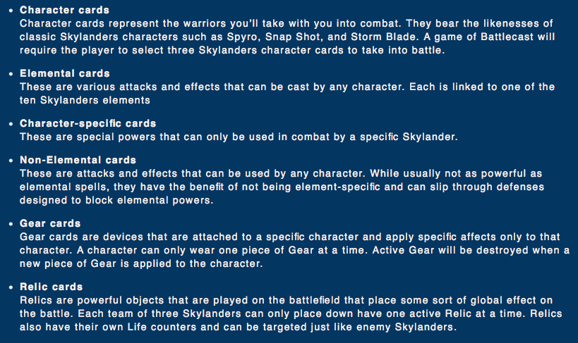Skylanders Battlecast Cards Explained