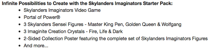 Skylanders Imaginators Dark Edition Contents