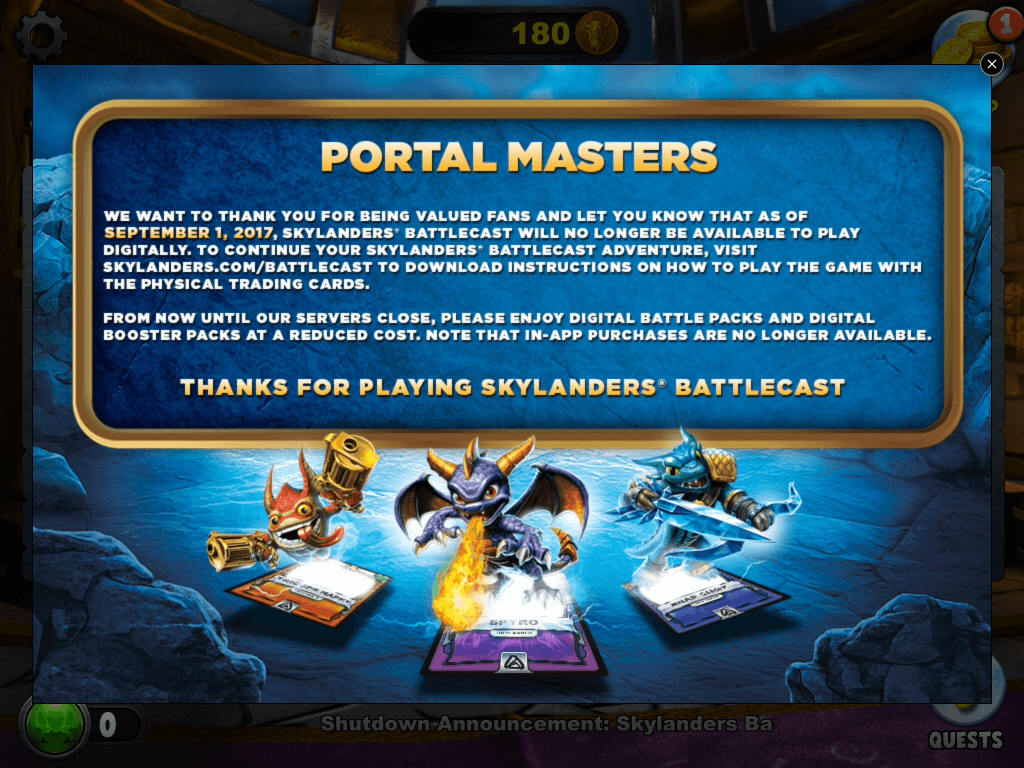 End of Skylanders Battlecast Announcement