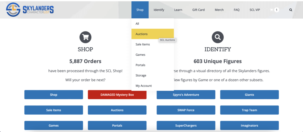 SCL Auctions Menu